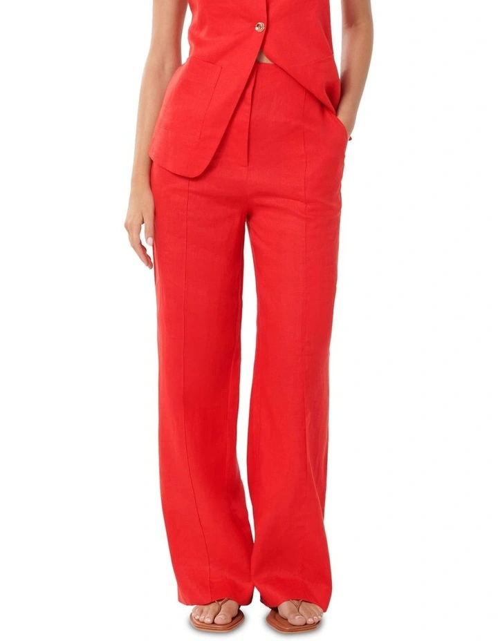 Cynthia Linen Wide Leg Pants in Red image 1
