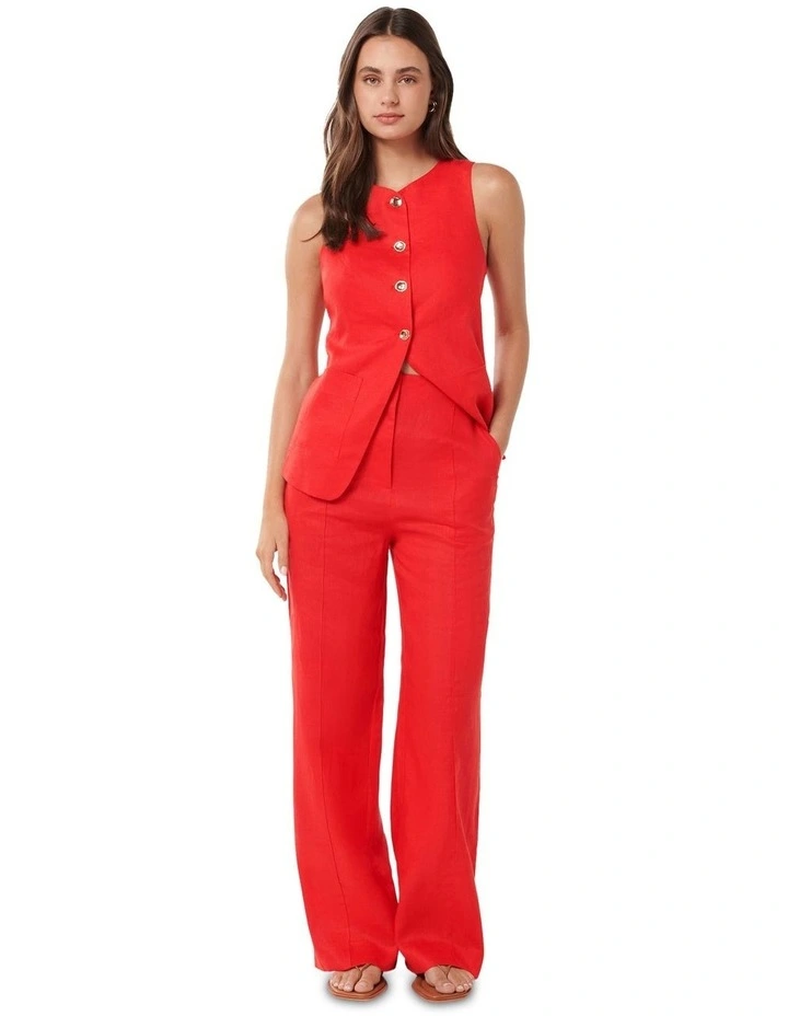 Cynthia Linen Wide Leg Pants in Red image 5