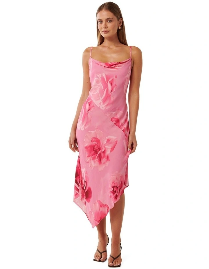 Henley Asymmetric Slip Dress in Pink image 1