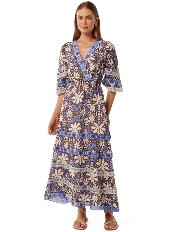 Natalia Tiered Trim Maxi Dress in Dark Newport Palm image 1