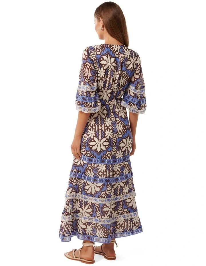 Natalia Tiered Trim Maxi Dress in Dark Newport Palm image 2