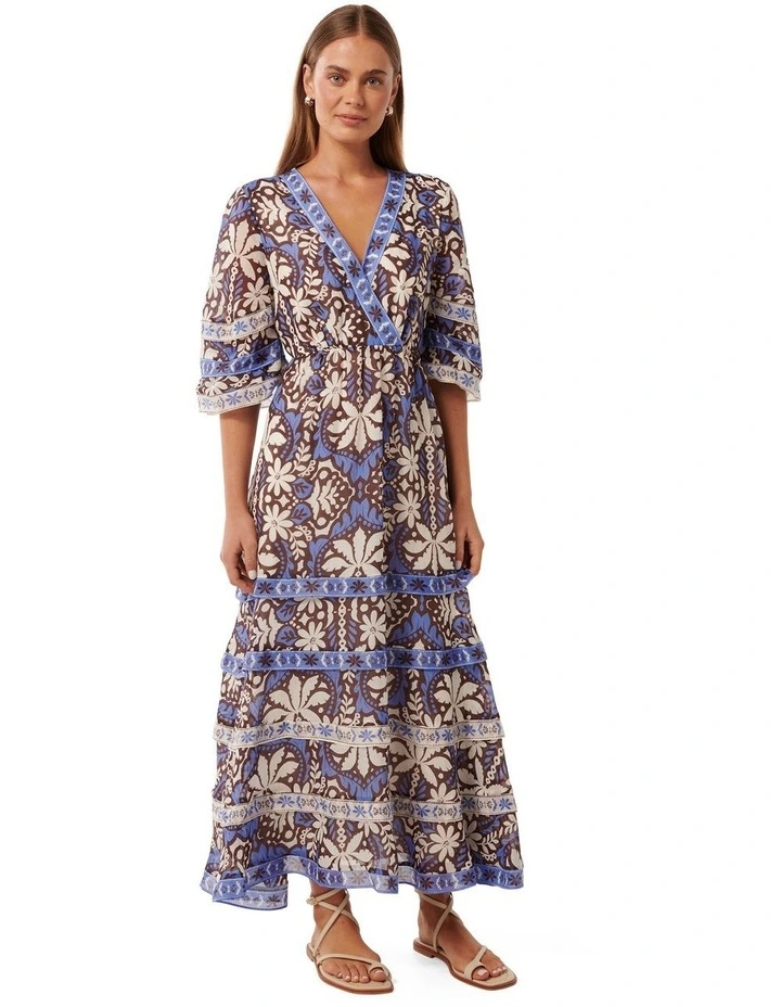 Natalia Tiered Trim Maxi Dress in Dark Newport Palm image 3