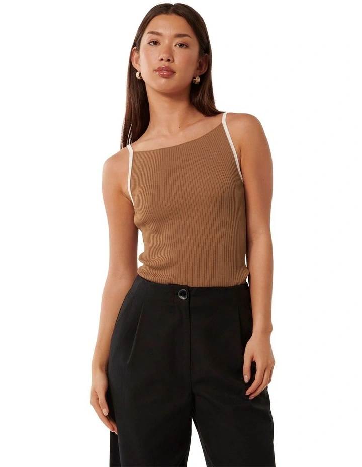 Erica Tipped Tank Top in Camel image 1