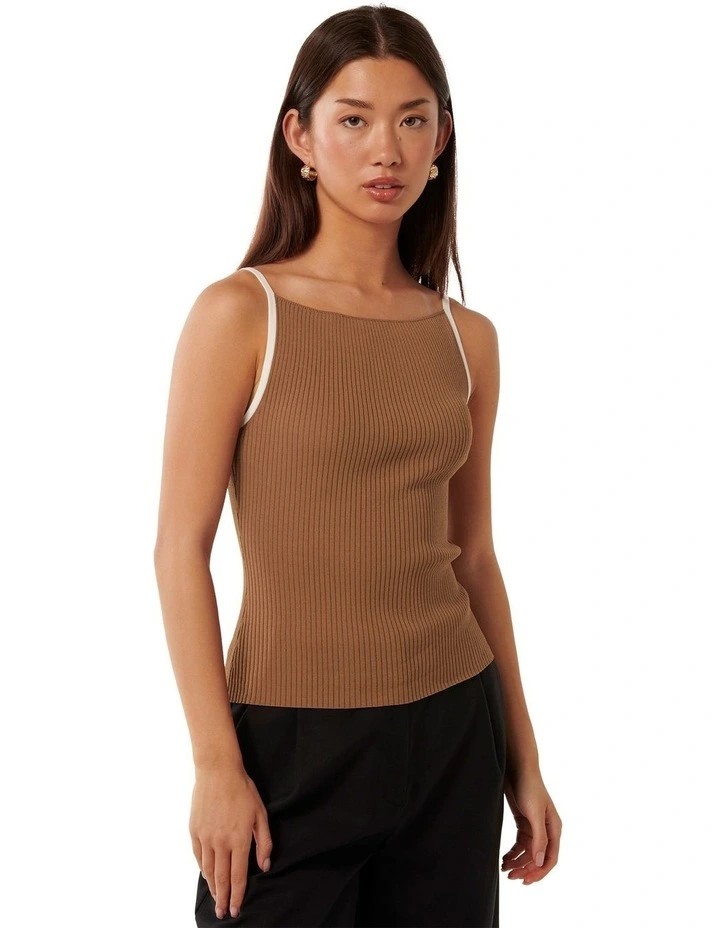 Erica Tipped Tank Top in Camel image 3