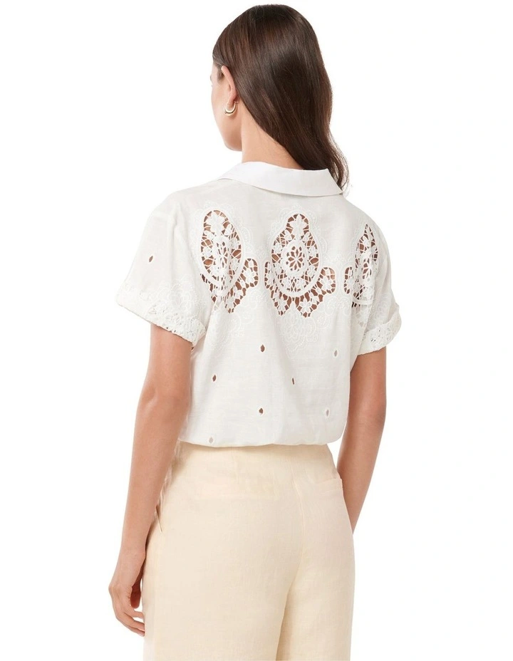 Olivia Embroidered Tie Front Shirt in White image 2