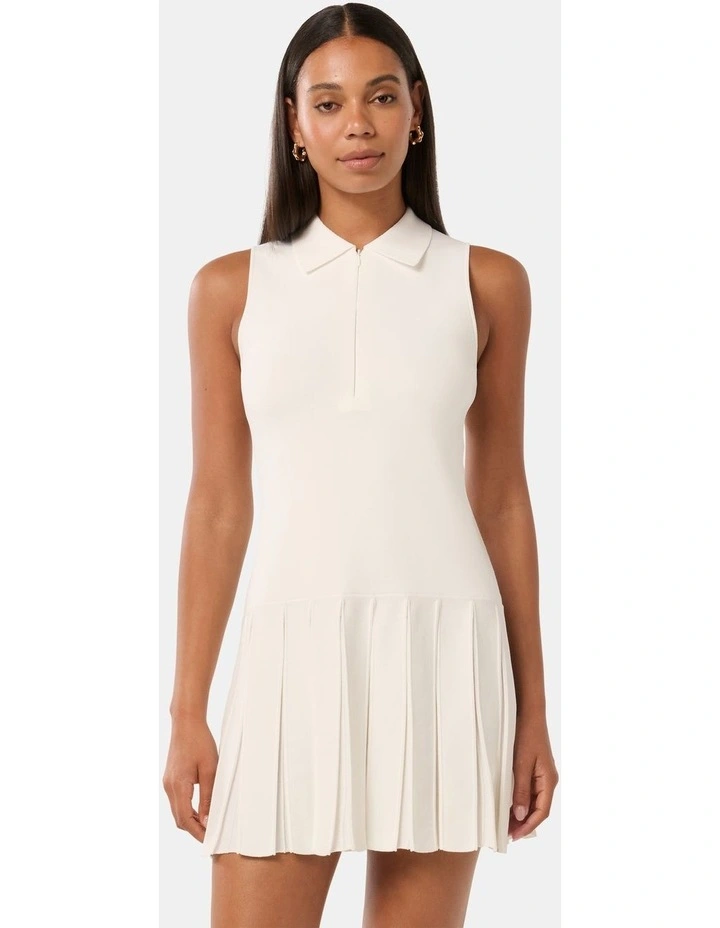 Lulu Pleated Hem Knit Mini Dress in Porcelain image 1