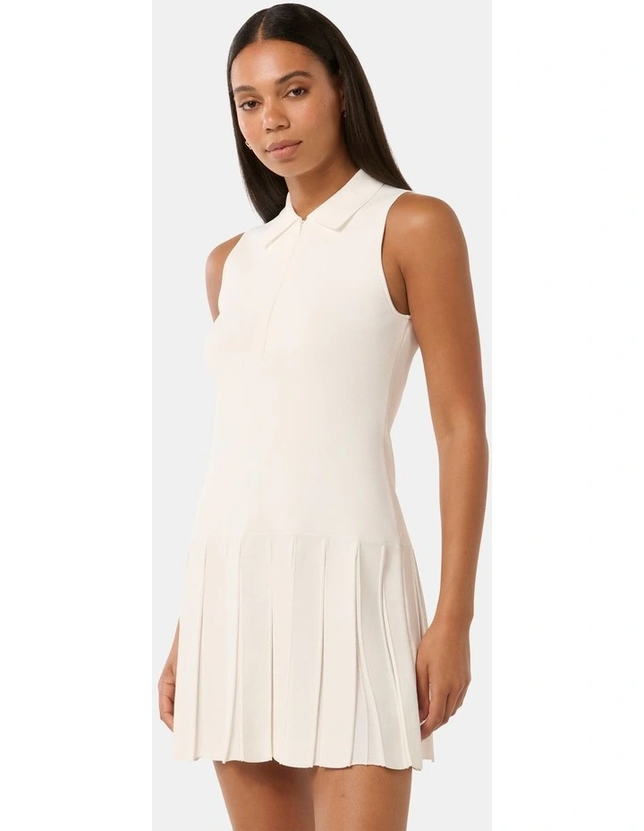 Lulu Pleated Hem Knit Mini Dress in Porcelain image 3