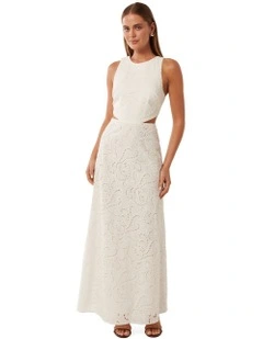 Sage Sleeveless Broderie Maxi Dress in White