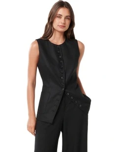 Cian Linen Waistcoat in Black