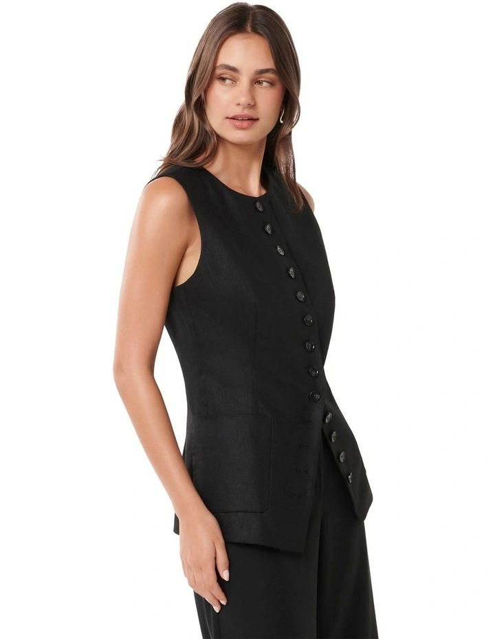 Cian Linen Waistcoat in Black image 3