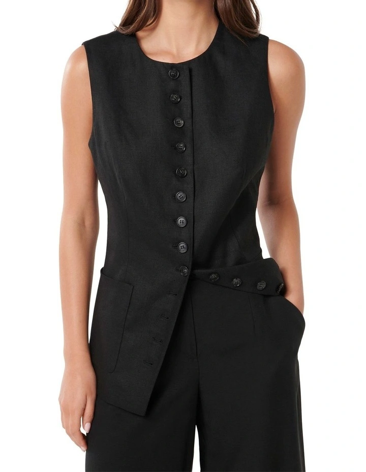 Cian Linen Waistcoat in Black image 4