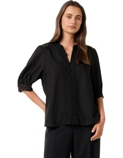 Cassie Crochet Trimmed Blouse in Black