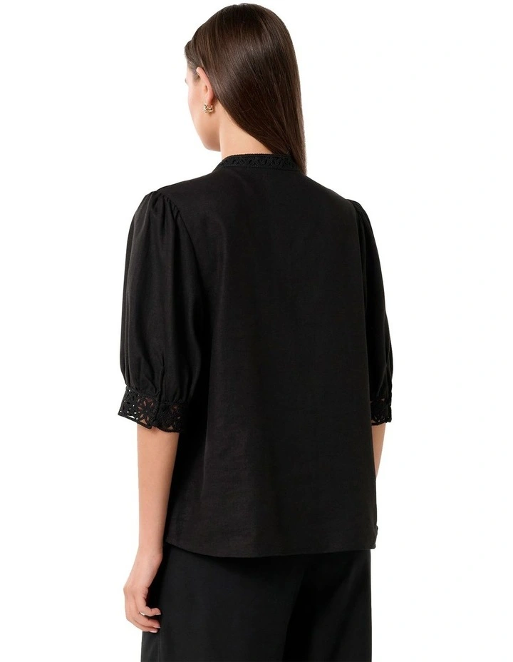 Cassie Crochet Trimmed Blouse in Black image 2