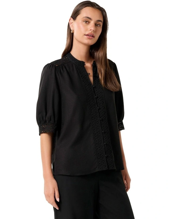 Cassie Crochet Trimmed Blouse in Black image 3