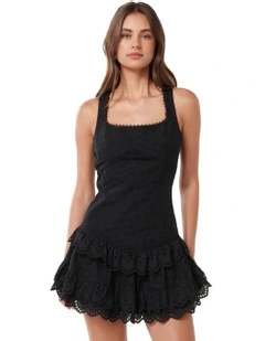 Lila Broderie Mini Dress in Black