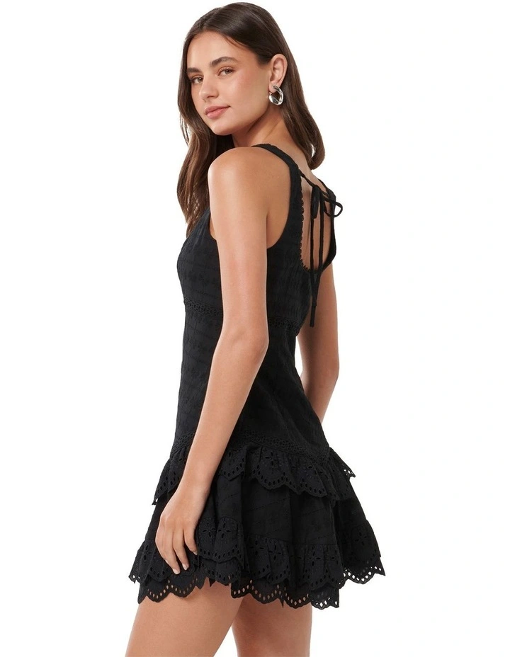 Lila Broderie Mini Dress in Black image 2