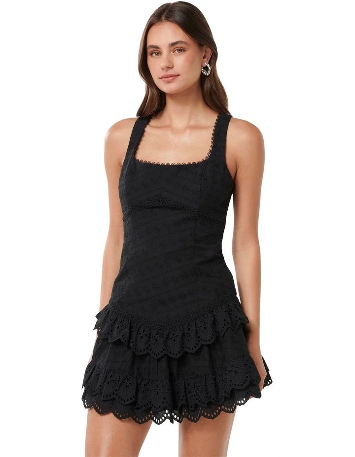 Lila Broderie Mini Dress in Black image 3
