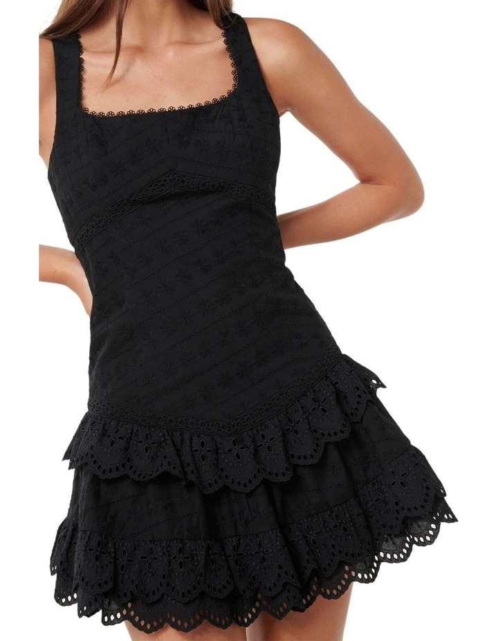 Lila Broderie Mini Dress in Black image 4