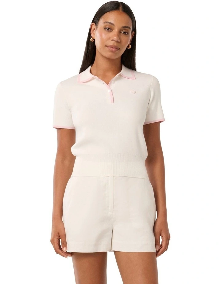 Polly Rib Polo Knit Top in Pink image 1