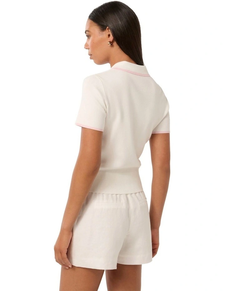 Polly Rib Polo Knit Top in Pink image 2
