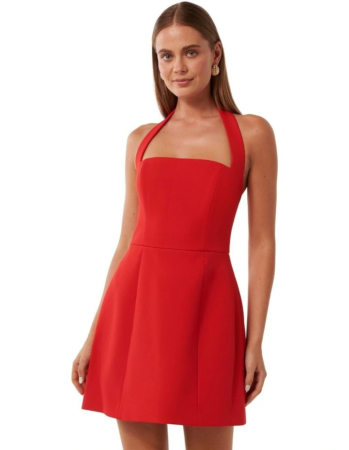 Kendall Halter Mini Dress in Red image 1