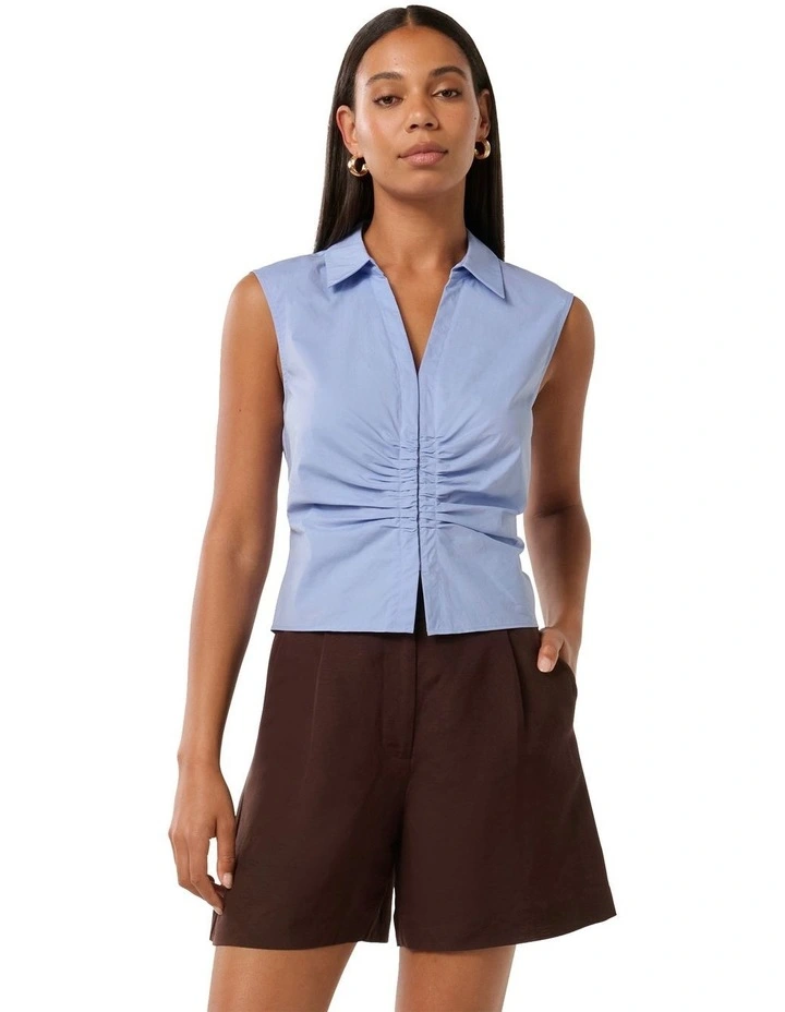 Stella Cotton Ruched Top in Sweet Blue image 1