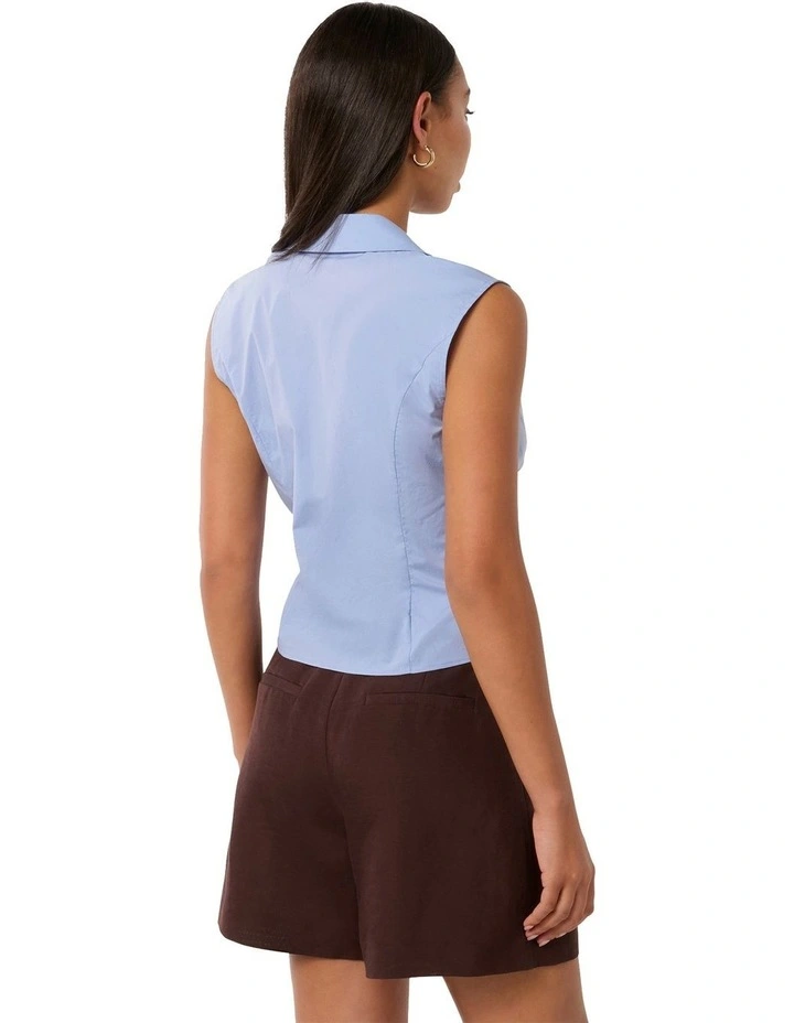 Stella Cotton Ruched Top in Sweet Blue image 2