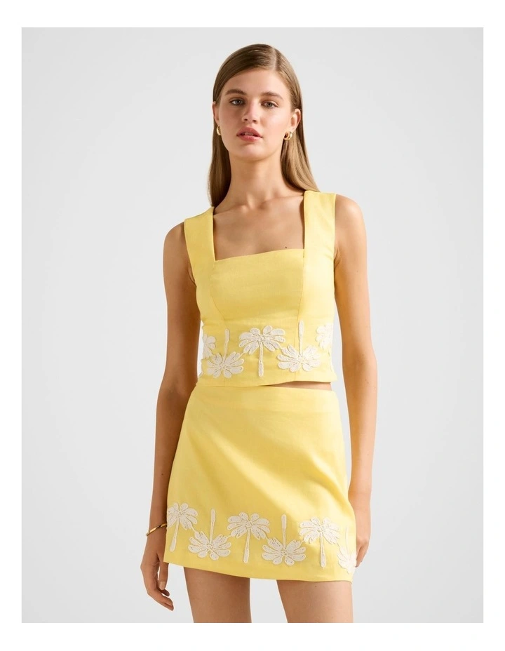 Jasmine Fitted Linen Tank Top in Yellow image 1