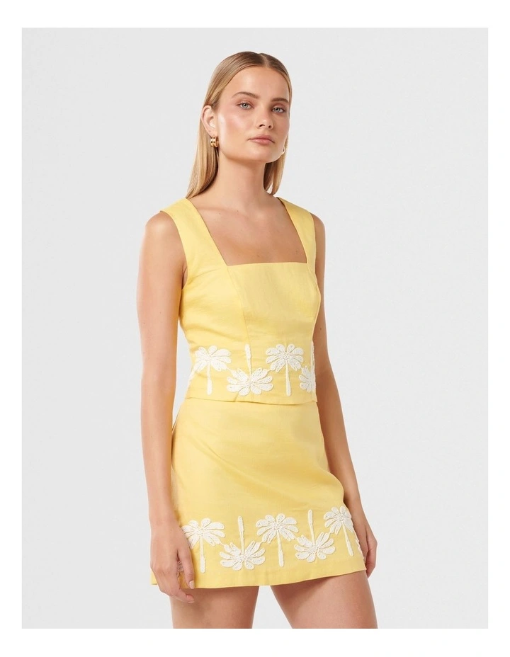 Jasmine Fitted Linen Tank Top in Yellow image 3