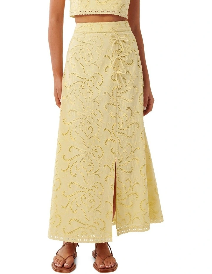 Emelia Broderie Midi Skirt in Yellow image 1