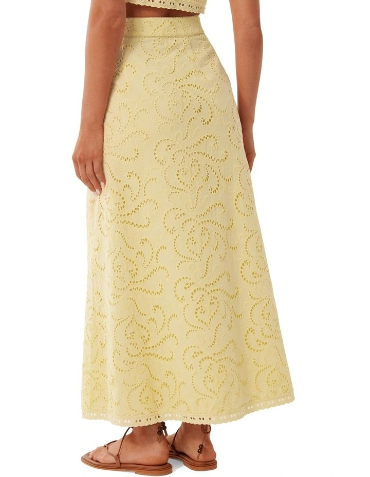 Emelia Broderie Midi Skirt in Yellow image 2