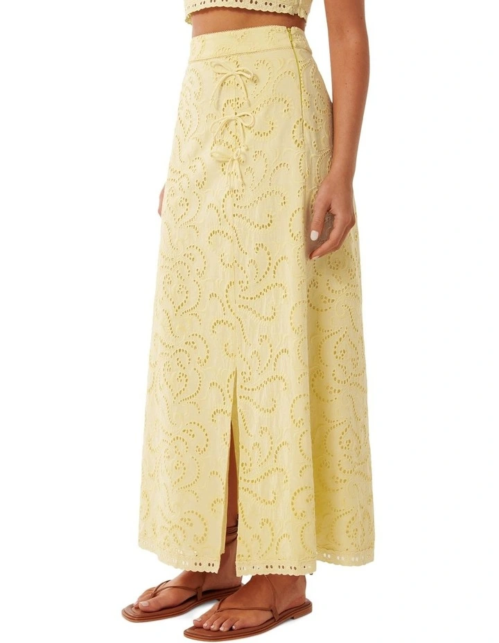 Emelia Broderie Midi Skirt in Yellow image 3