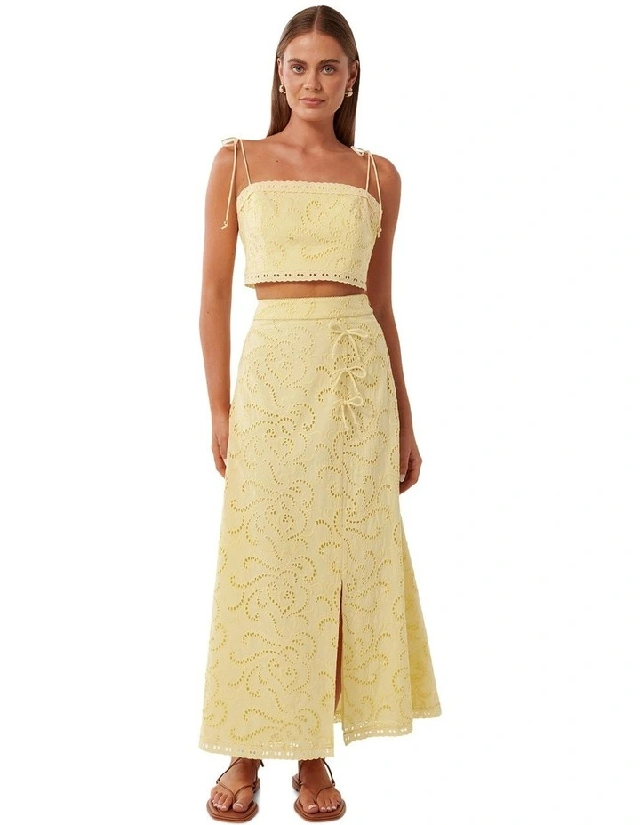 Emelia Broderie Midi Skirt in Yellow image 5