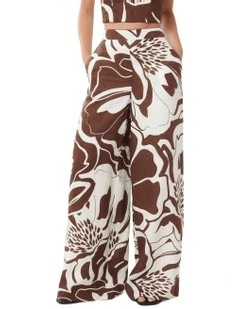 Ebony Wide Leg Linen Pant in Brown