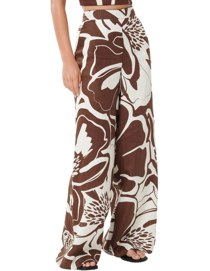 Ebony Wide Leg Linen Pant in Brown image 3