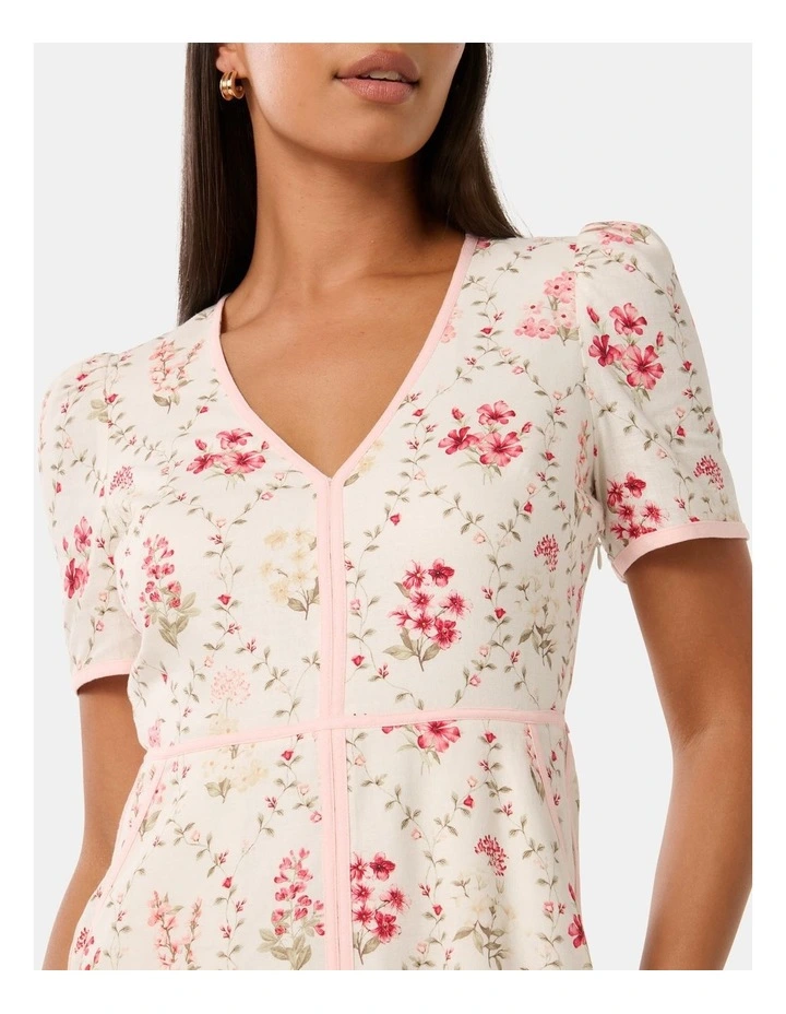 Sabrina gingham check print linen blend midi dress in pink
