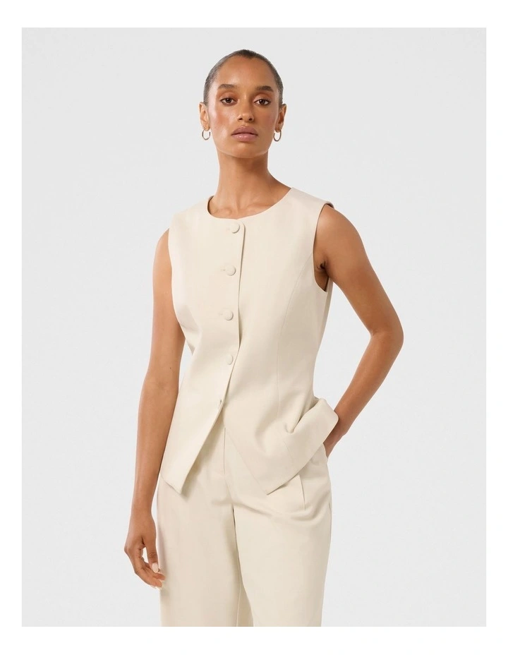 Valeria High Neck Waistcoat in Beige image 1