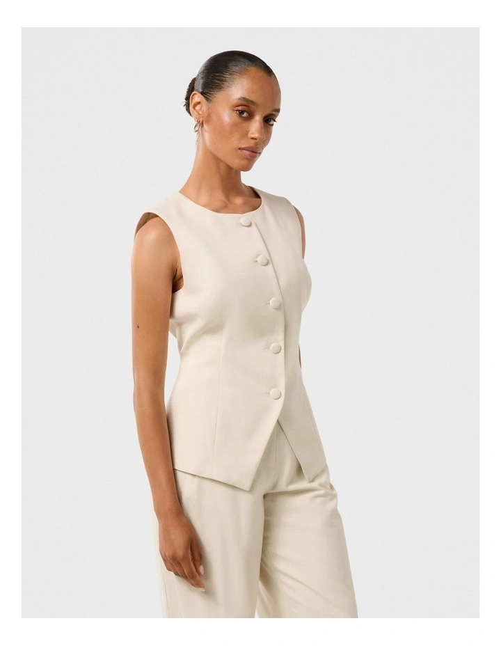 Valeria High Neck Waistcoat in Beige image 3