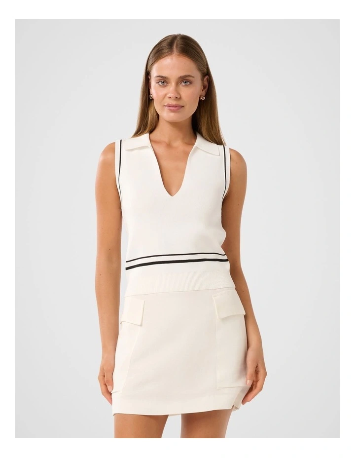 Bridgette Tipped Sleeveless Polo Top in White image 1