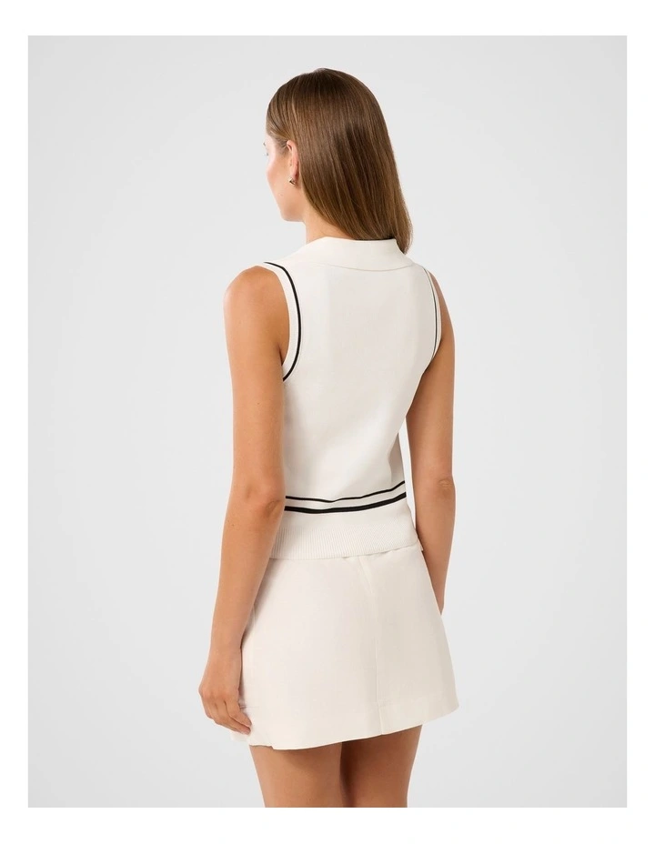 Bridgette Tipped Sleeveless Polo Top in White image 2