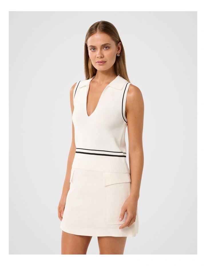Bridgette Tipped Sleeveless Polo Top in White image 3