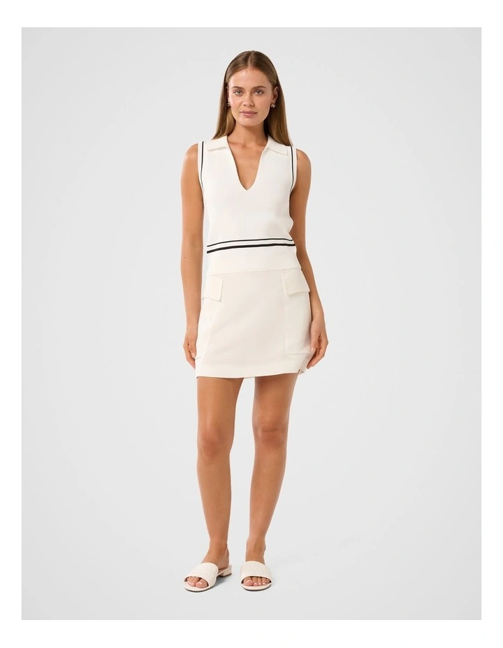 Bridgette Tipped Sleeveless Polo Top in White image 5