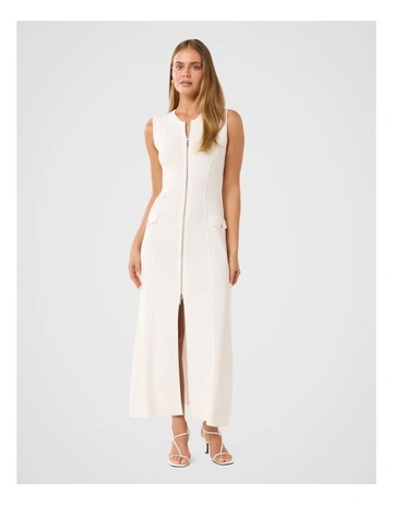 Maddie Zip Detail Midi Dress in White