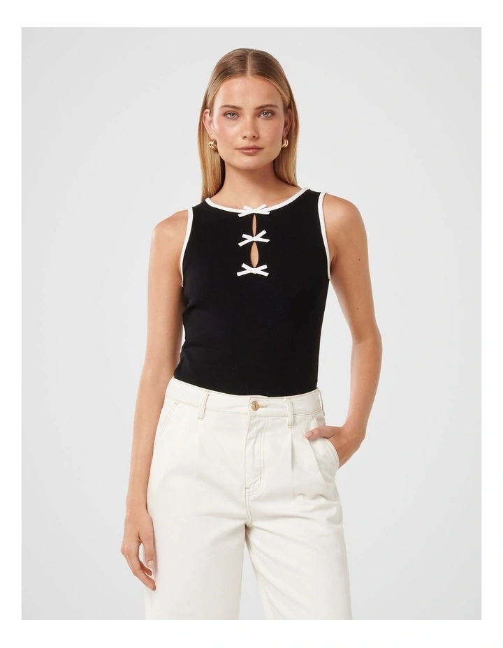 Brookie Bow Front Tank Top in Black image 1