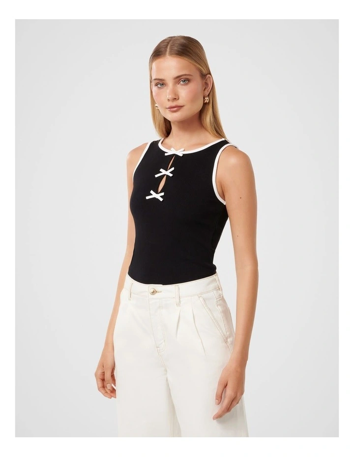 Brookie Bow Front Tank Top in Black image 3