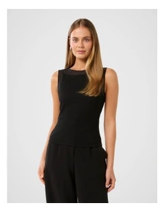 Cora Sheer Mesh Trim Tank Top in Black