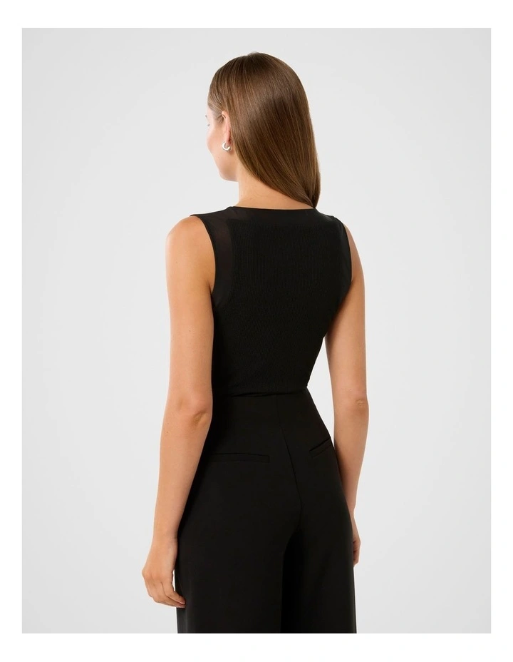Cora Sheer Mesh Trim Tank Top in Black image 2