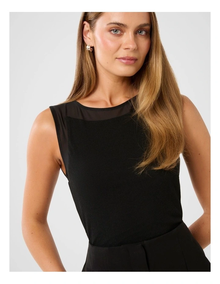 Cora Sheer Mesh Trim Tank Top in Black image 4
