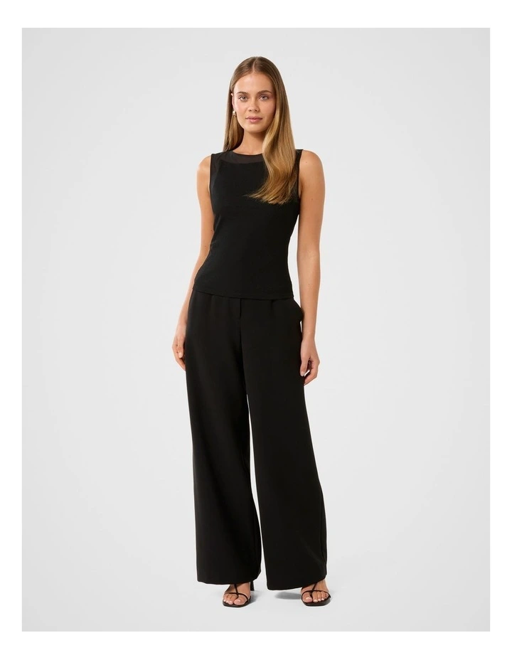 Cora Sheer Mesh Trim Tank Top in Black image 5