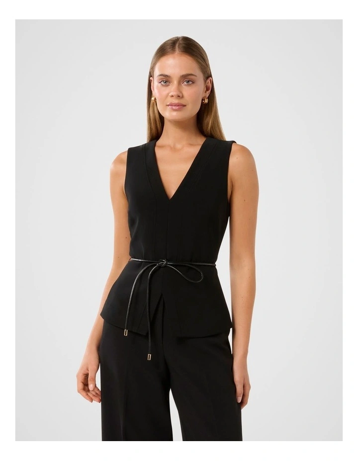 Jade V-Neck Polyurethane Tie Top in Black image 1